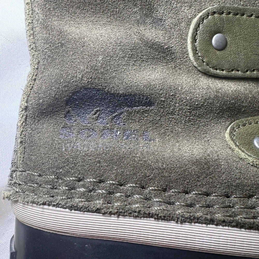 Sorel Joan of Arctic Waterproof Winter Boots Olive Green Faux Fur Women's Size 8